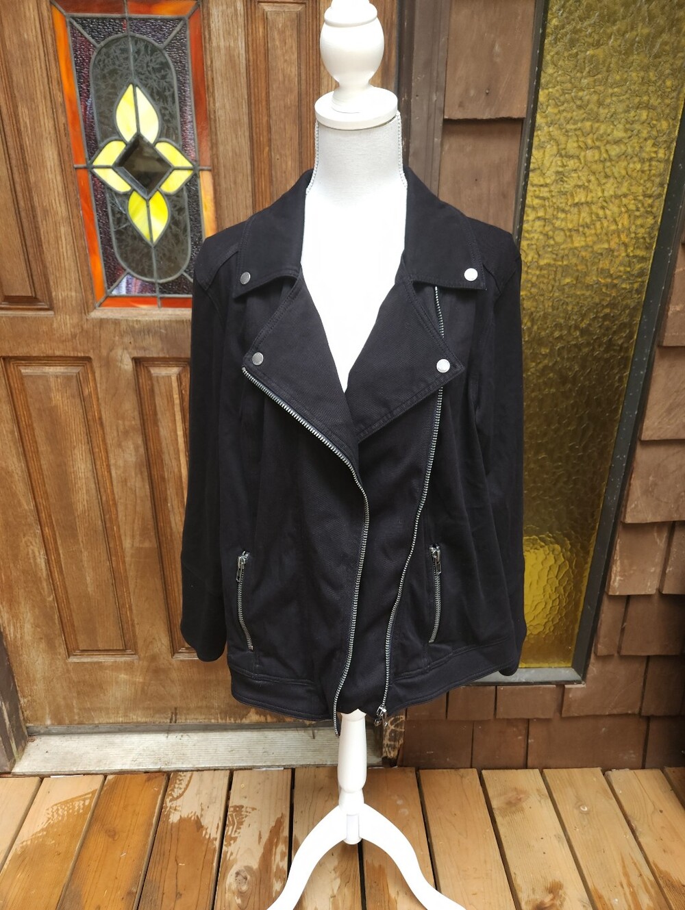 LIVERPOOL-size 3x-Black Asymmetrical Zip Moto Jacket